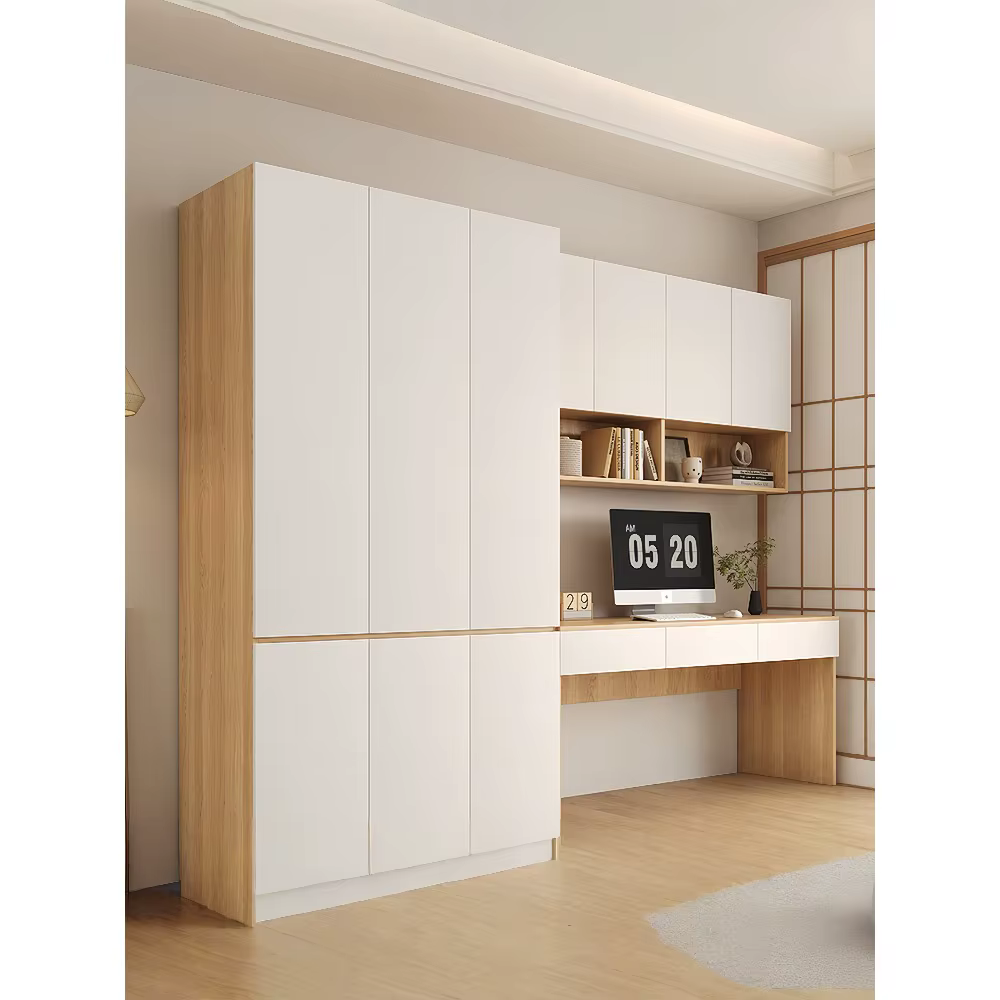 Bureau en bois massif avec armoire intégrée, étagère murale et table d'écriture pour ordinateur, gain de place pour la maison, le bureau ou la chambre