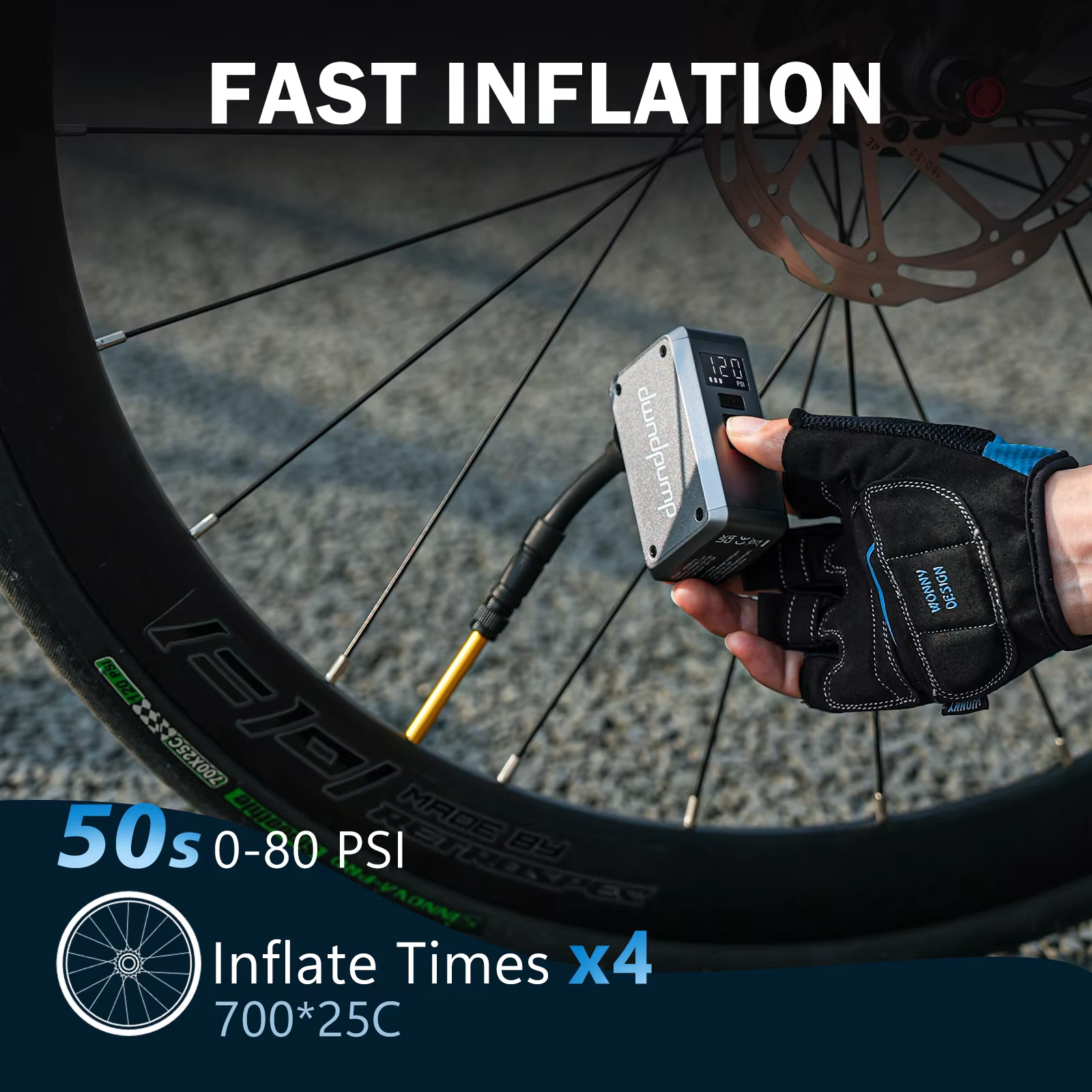 Dwndpump DP5 PRO Mini pompe à vélo électrique 120PSI Max avec batterie Rechargeable 420mAh affichage LED gonfleur de