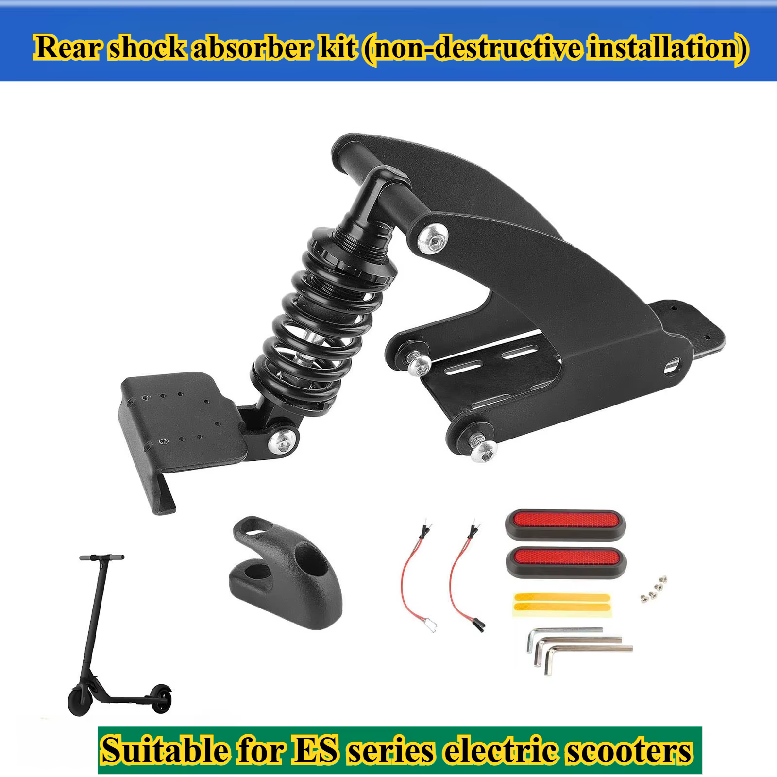 Convient aux scooters Ninebot ES2/ES4/ES5ES avec installation non destructive de ressorts de suspension arrière et amortisseurs