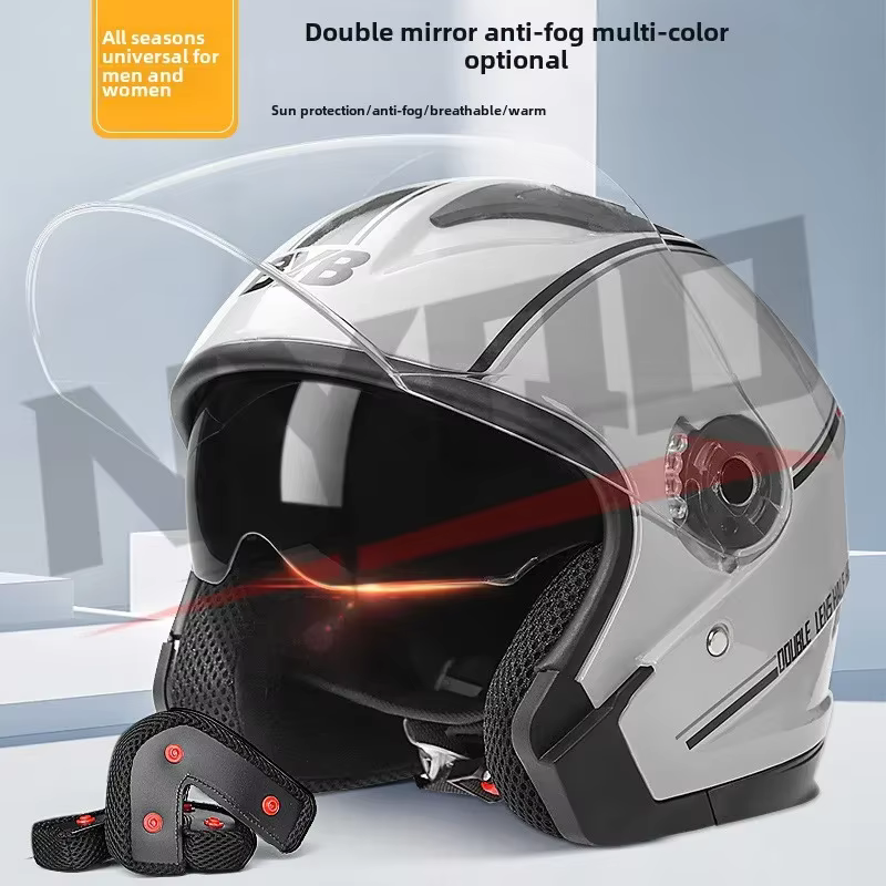 Casque de moto électrique quatre saisons à double visière anti-buée