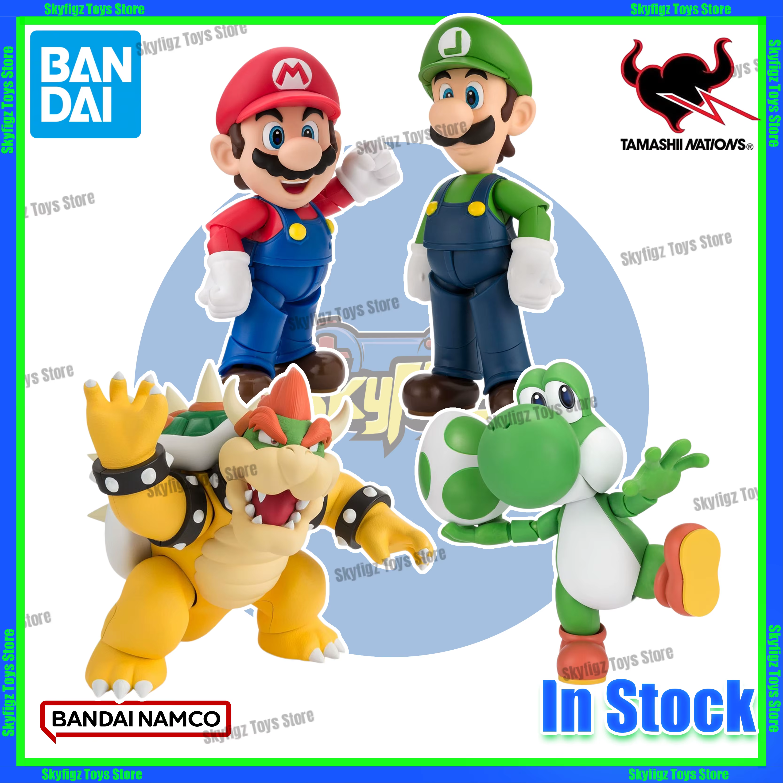En stock Nouveau Pack d'accessoires de scène Bandai SHF Super Mario Mario Luigi Bowser Yoshi Collection de figurines articulées Cadeau