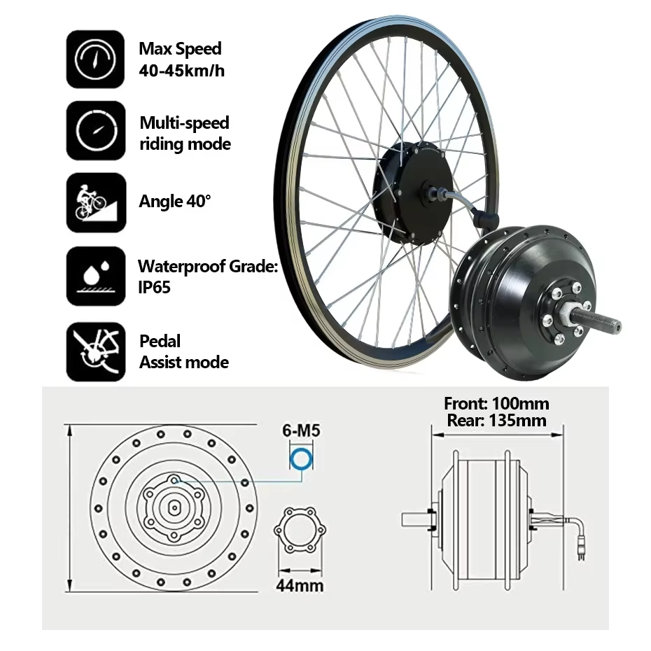 Moteur de moyeu de vélo électrique 36V 48V 250W 350W 500W 2000W 20 24 26 27.5 28 29 pouces 700C avant arrière pour roue