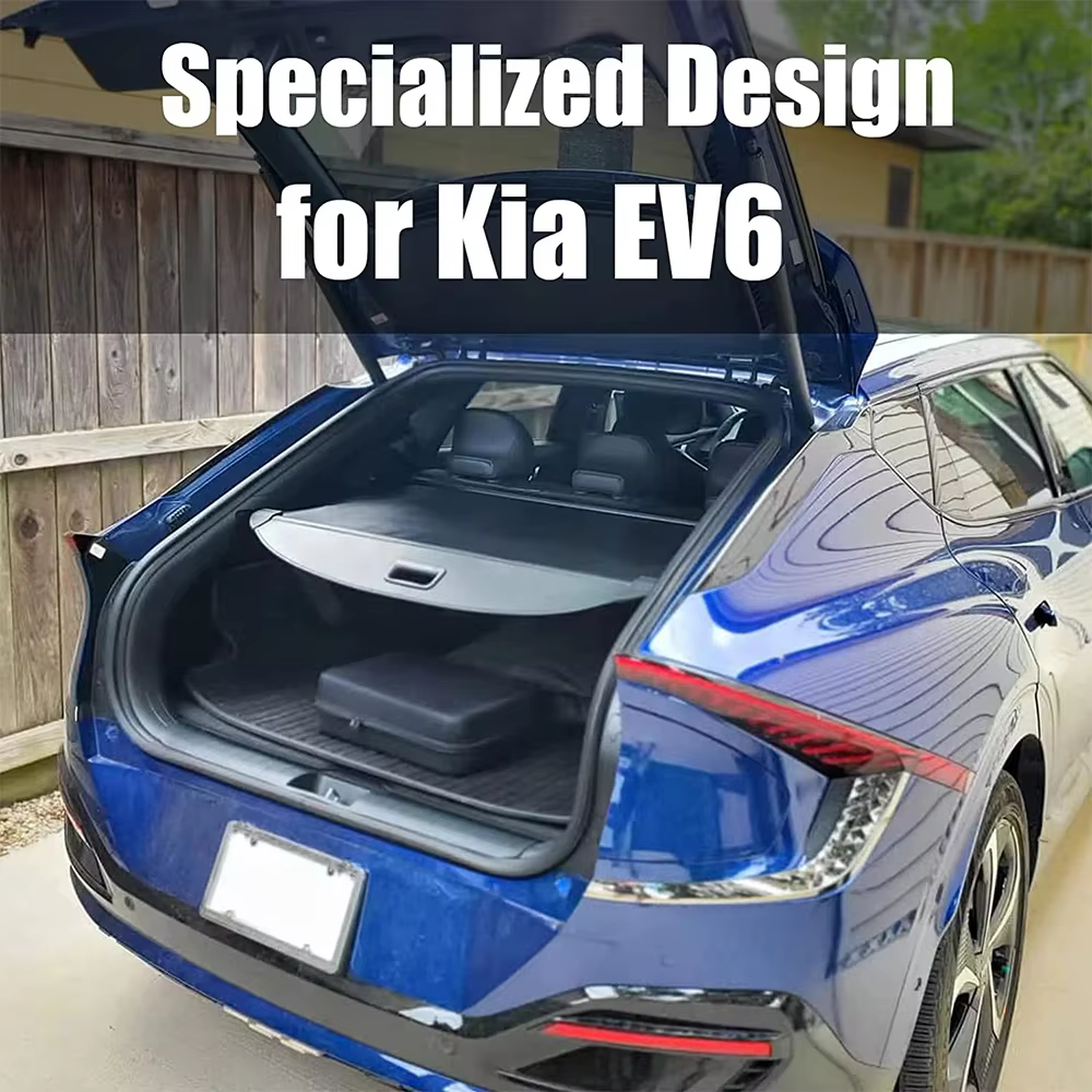 Cache-bagages rétractable en fibre de carbone pour Kia EV6 2022-2026 – Organisateur de coffre arrière, écran de confidentialité et de sécurité, pare-soleil
