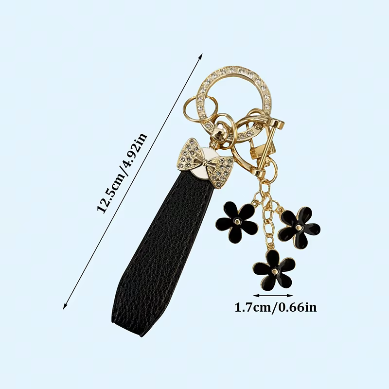 Porte-clés de luxe avec nœud et fleur, accessoire de clé de voiture en cristal élégant, cuir PU Durable, cadeau à la mode pour femmes, apparence exquise