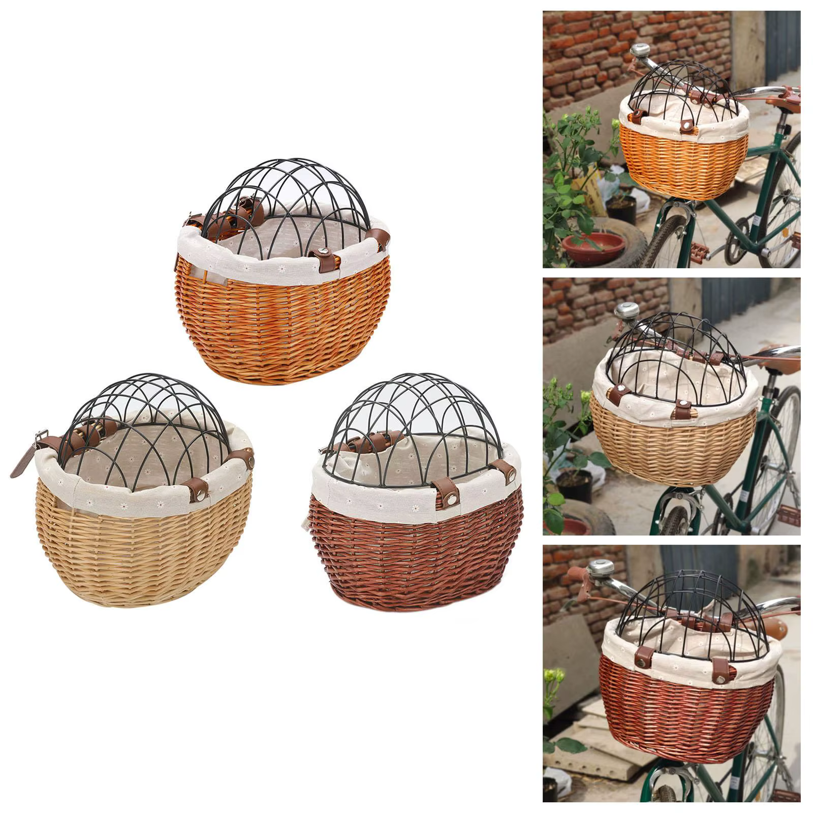 Panier avant de vélo en rotin tissé à la main