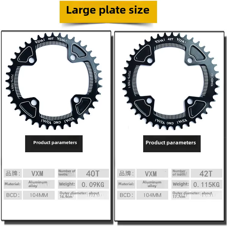 Vélo 104BCD VTT elliptique 32T 34T 36T 38T modifié plus et moins dents disque à dent unique accessoires