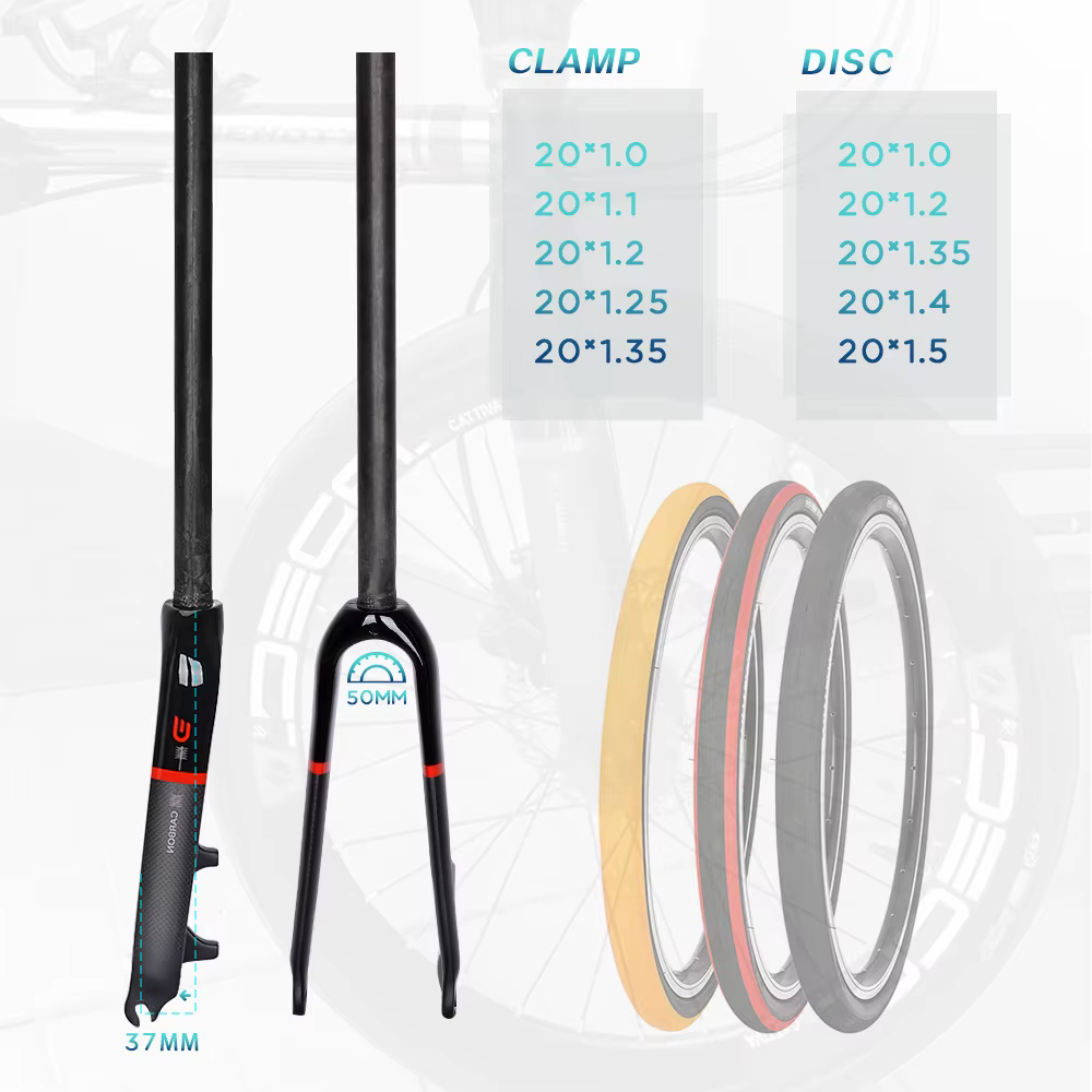 Fourche de frein à disque avant en fibre de carbone pour vélo pliant