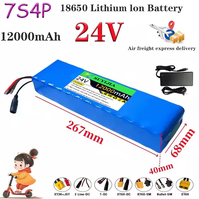 Batterie au lithium 24V 12AH 7S4P 250W 29.4V 12000MAH 18650 pour trottinette électrique