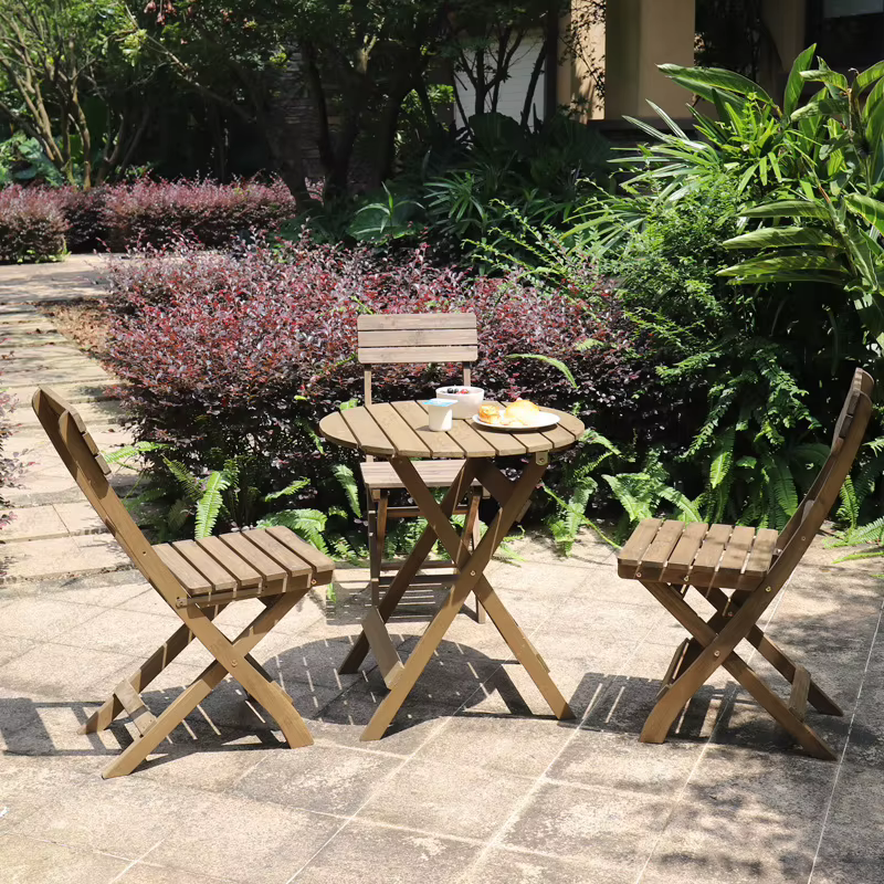 Table pliante d'extérieur, portable, pour stand, ensemble décontracté de table et chaises en bois pour balcon
