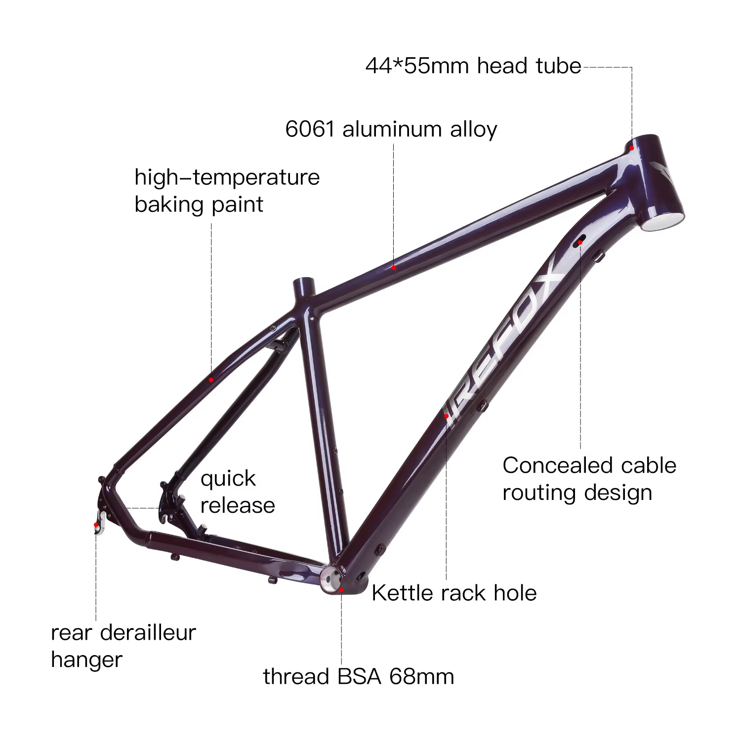 IREFOX vtt XC/Trai cadre 29er pour frein à disque 44x55mm Tube de tête conique vélo 10x135 QR