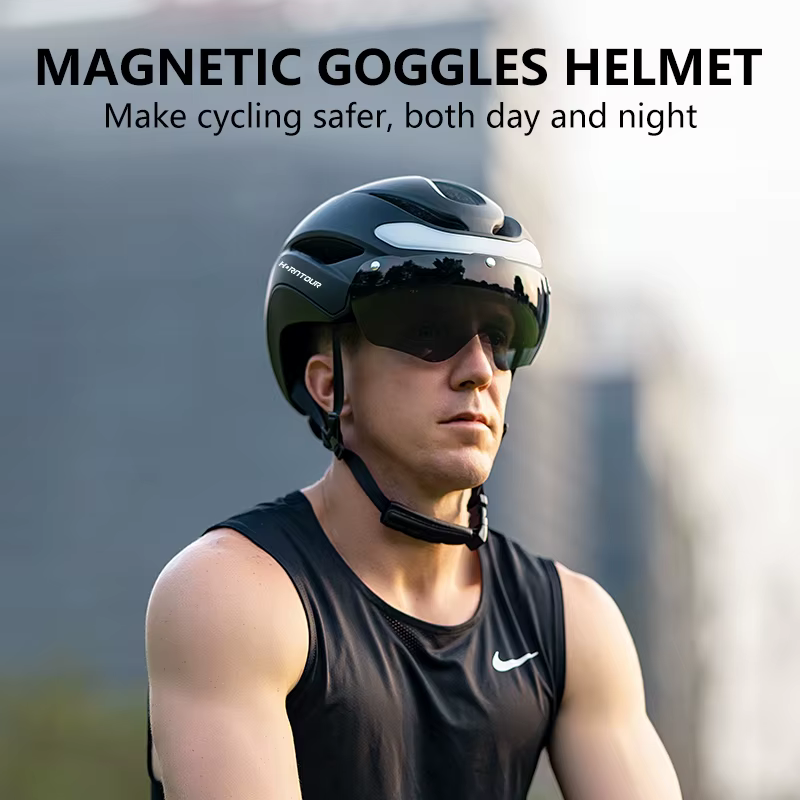 Horntour casques de vélo pour adultes avec feu arrière LED Rechargeable lunettes magnétiques visière casque de cyclisme