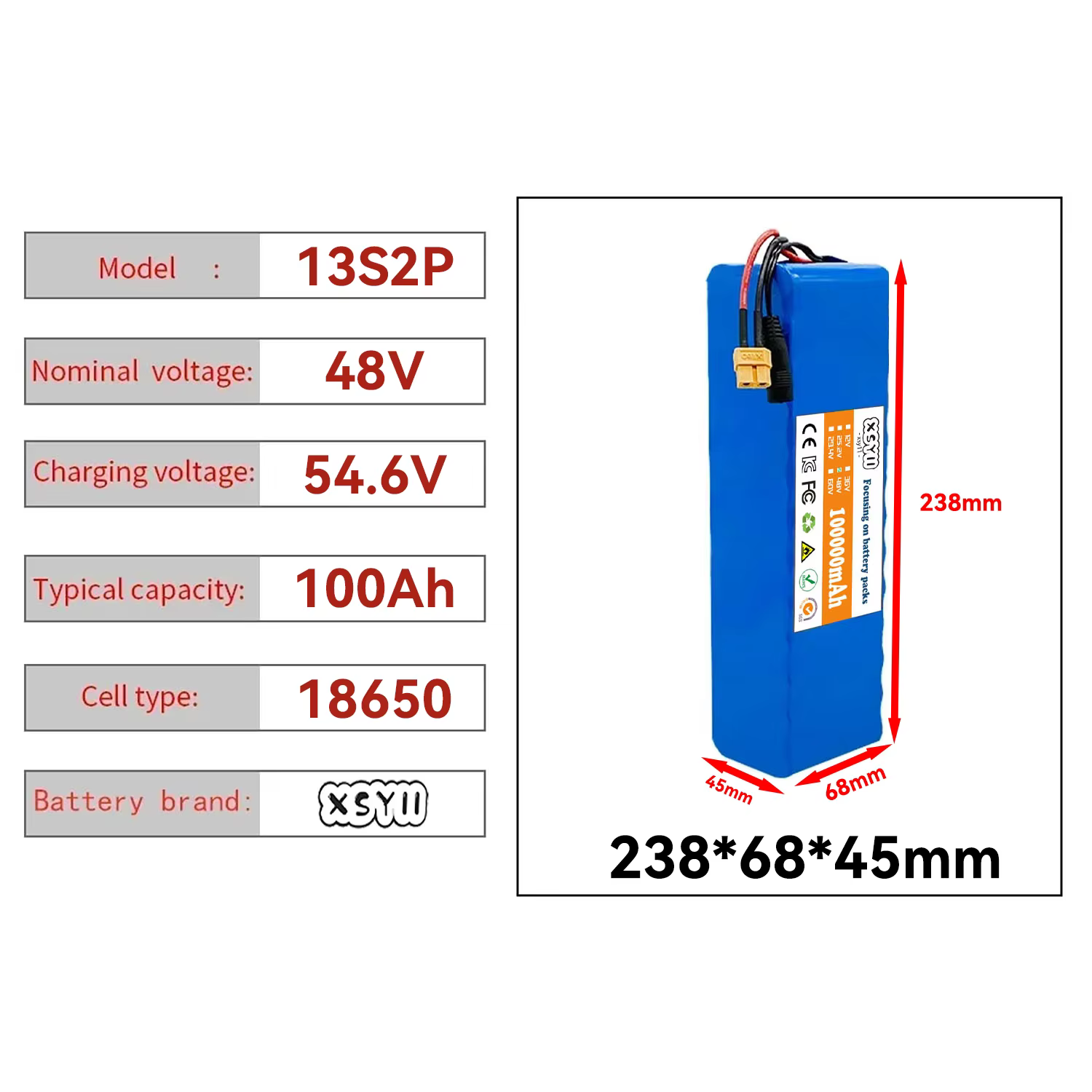 Batterie de Scooter motorisée authentique 48V 100Ah 500W Citycoco avec BMS