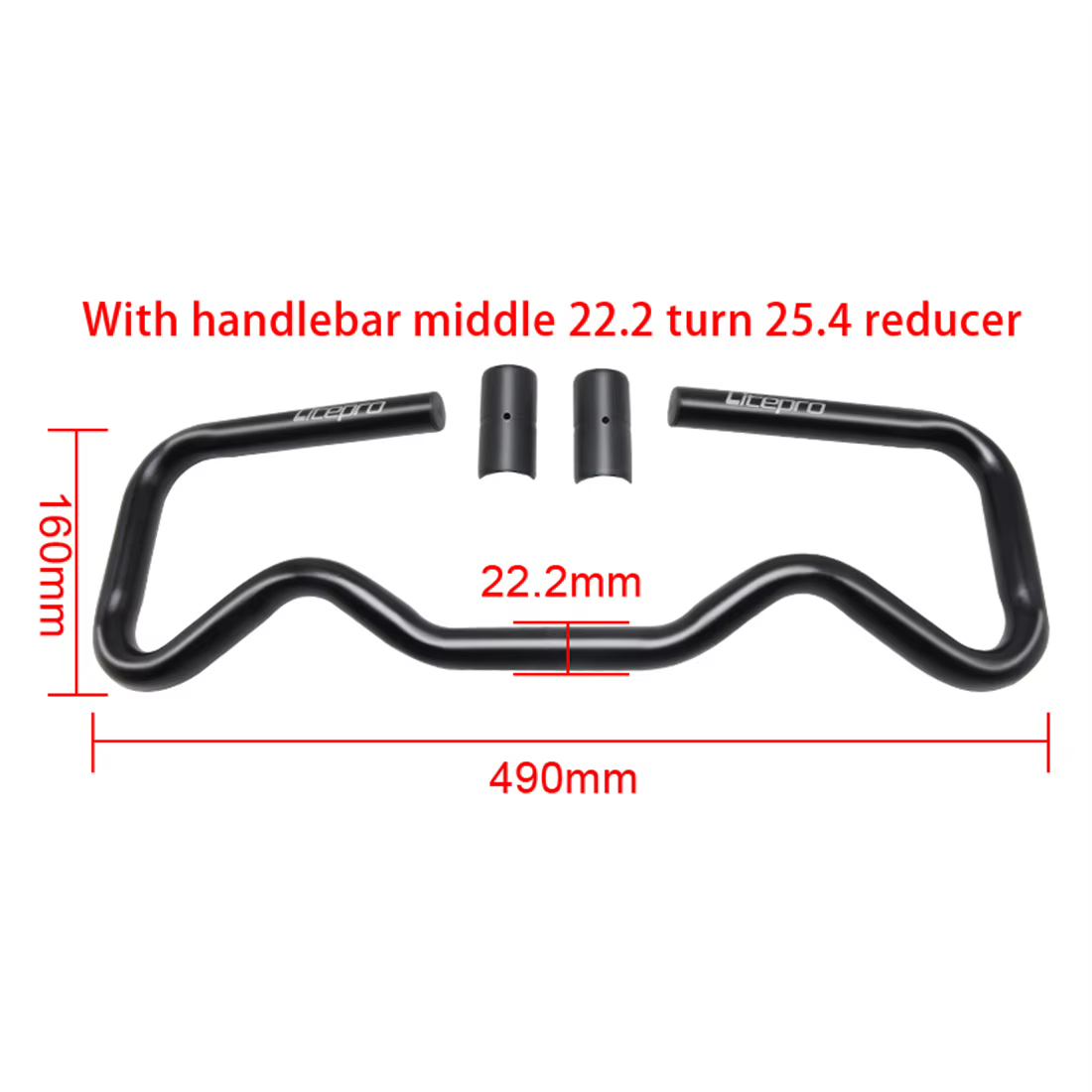 JKLapin Litepro Vélo Pliant P Guidon Ultra-Léger En Alliage D'aluminium 25.4*490MM Papillon Bar 22.2MM Pour Brompton