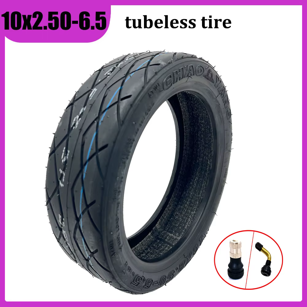 Pneu Tubeless 10x2.50-6.5 avec Valve pour Scooter électrique de 10 pouces