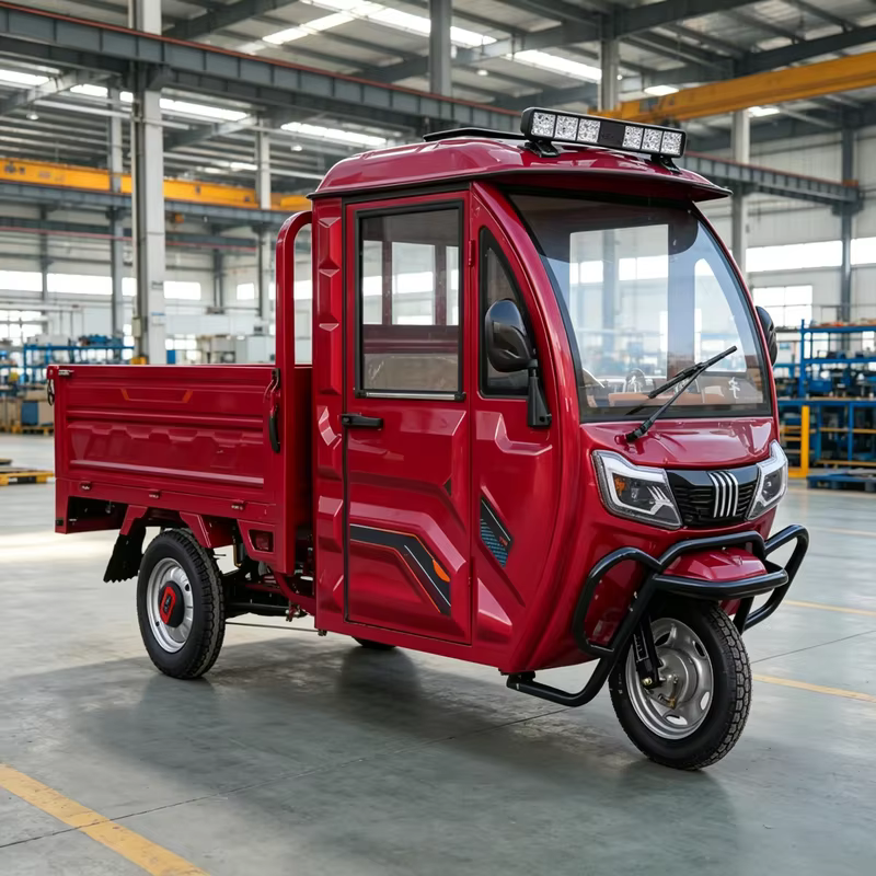 Tricycle électrique à carrosserie ouverte robuste avec châssis renforcé