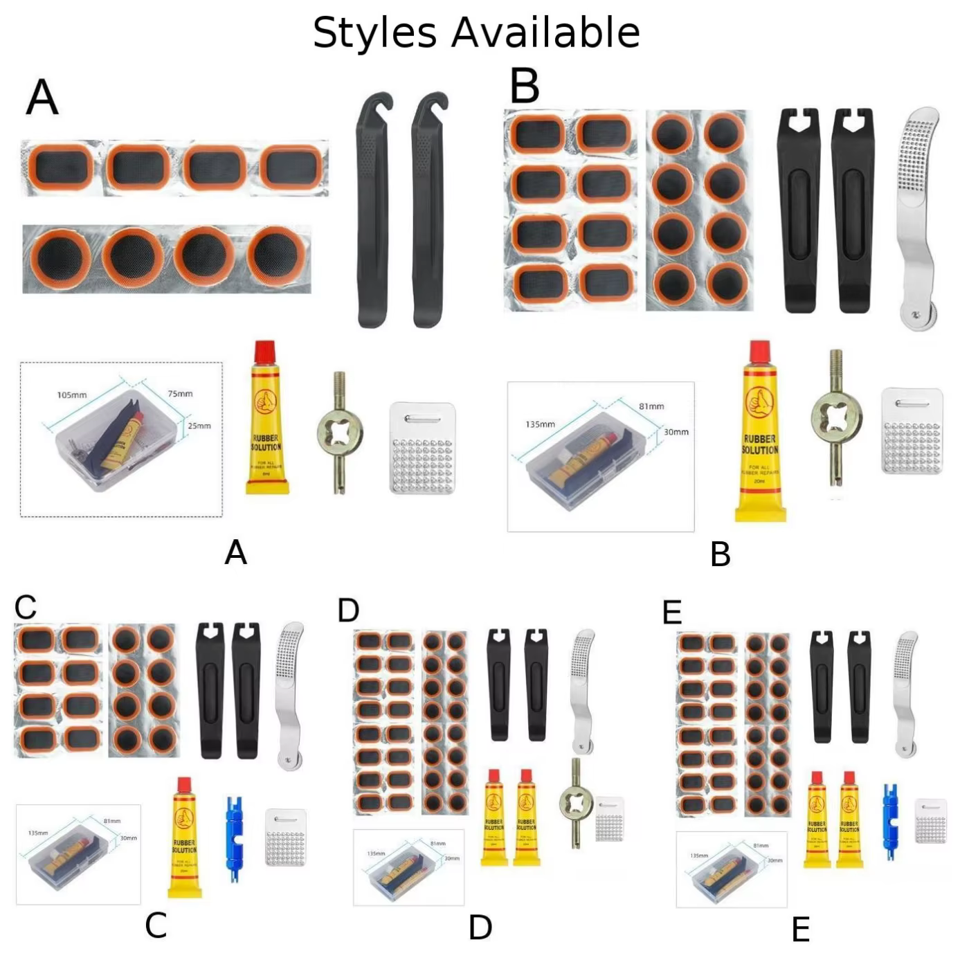 1 ensemble d'outils de réparation de pneus de vélo-ensemble de patchs de crevaison avec colle et outils (5 Versions)