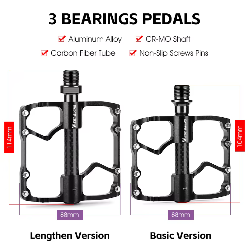 WEST BIKING-Pédales plates en fibre de carbone pour vélo de route