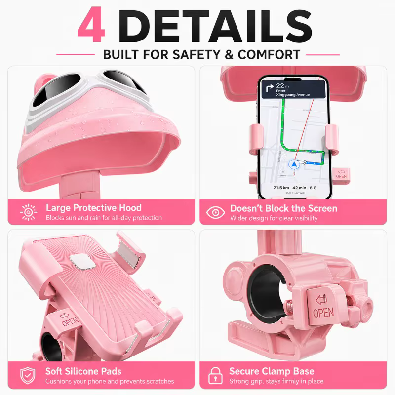 Support de téléphone pour scooter avec protection solaire et pluie