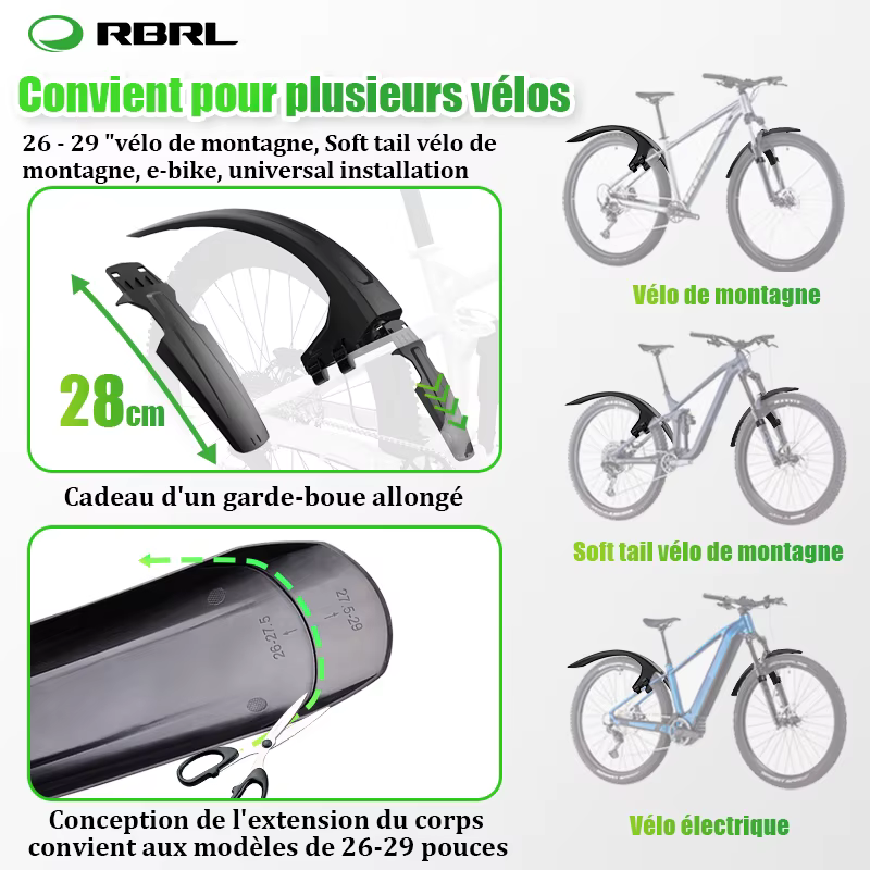 RBRL vtt garde-boue de vélo Velcro