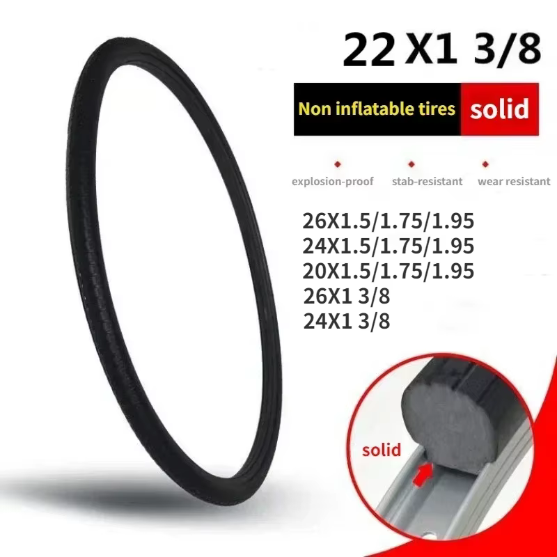 Pneu solide de vélo 20/24/26 pouces x1.50/1.95/1 3/8 pneus solides