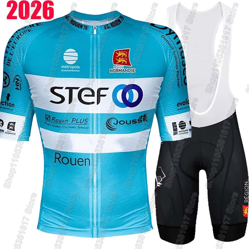 Ensemble Maillot et Cuissard Cycliste Veloce Club Rouen France 2026 pour Homme – Tenue d'Été Vélo de Route