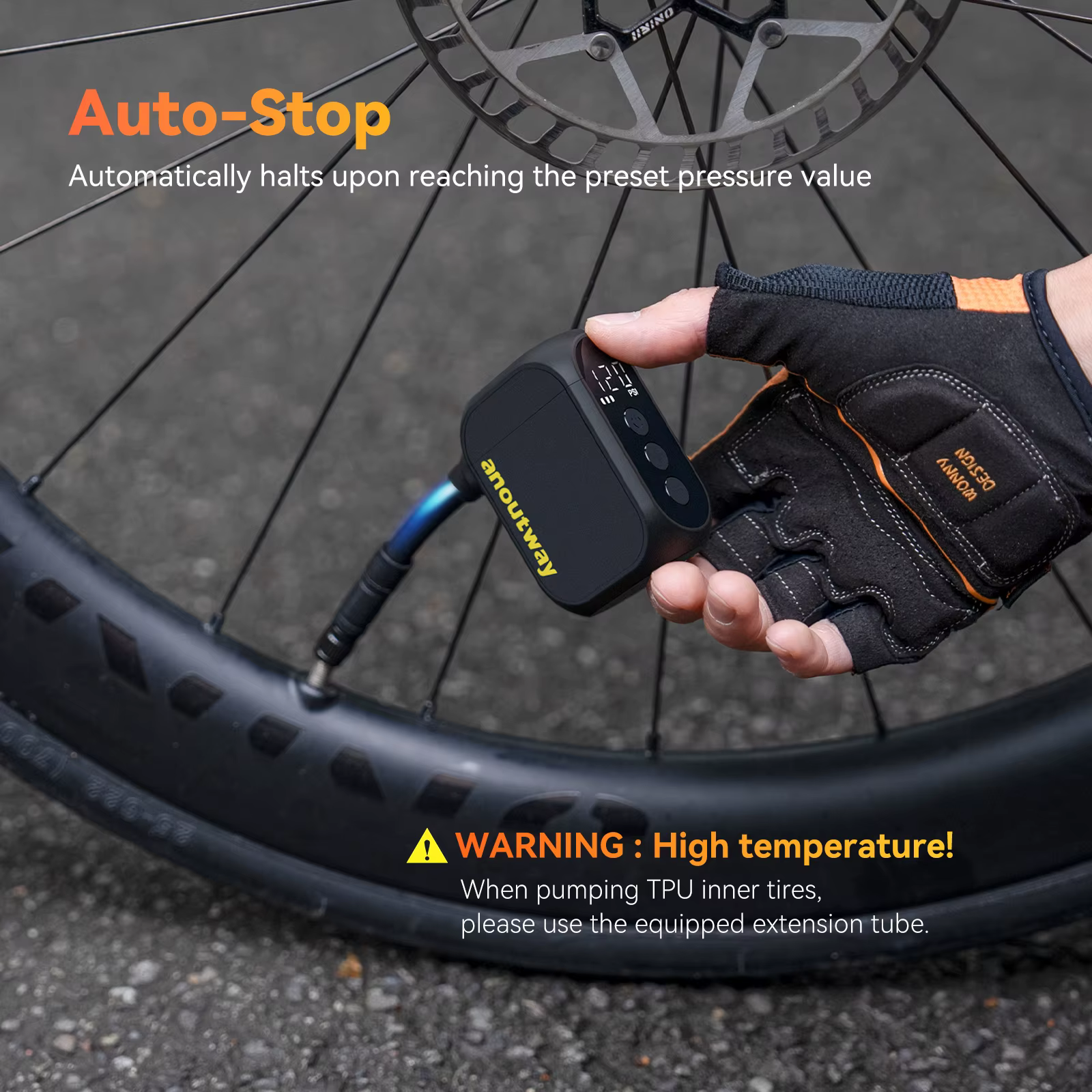 Anoutway AT1 Pro Mini pompe électrique pour vélo gonfleur de pneus sans fil avec écran 25 minutes charge rapide 120PSI Max 450mAh batterie