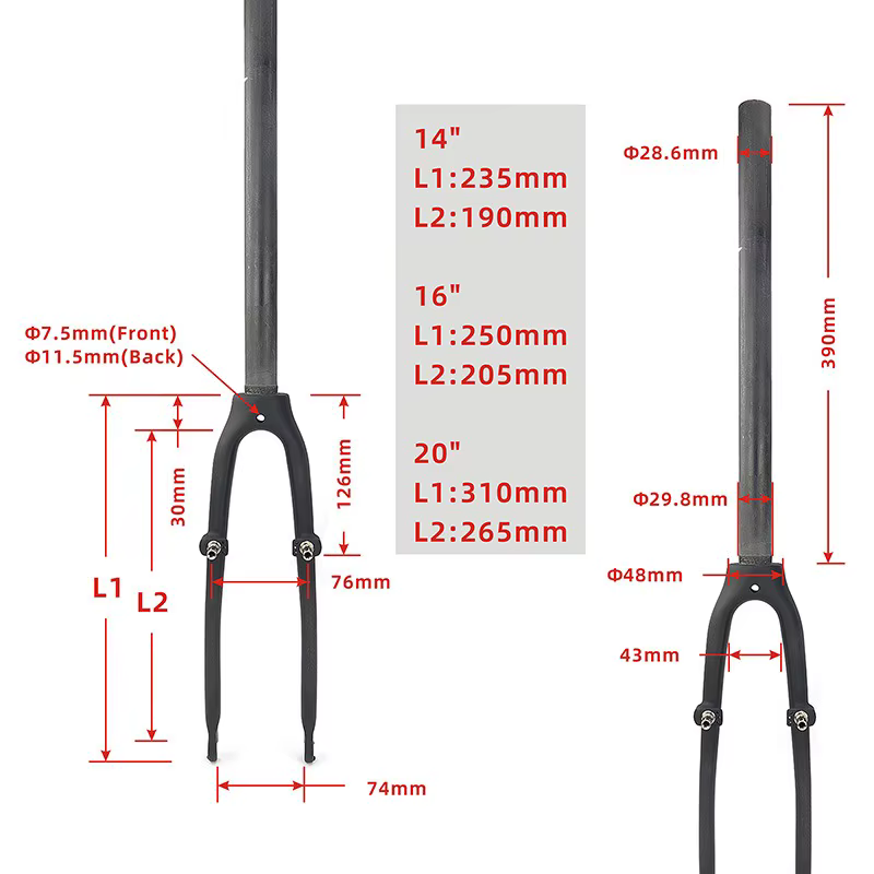 Fourche de vélo pliable en fibre de carbone 3K pour petites roues