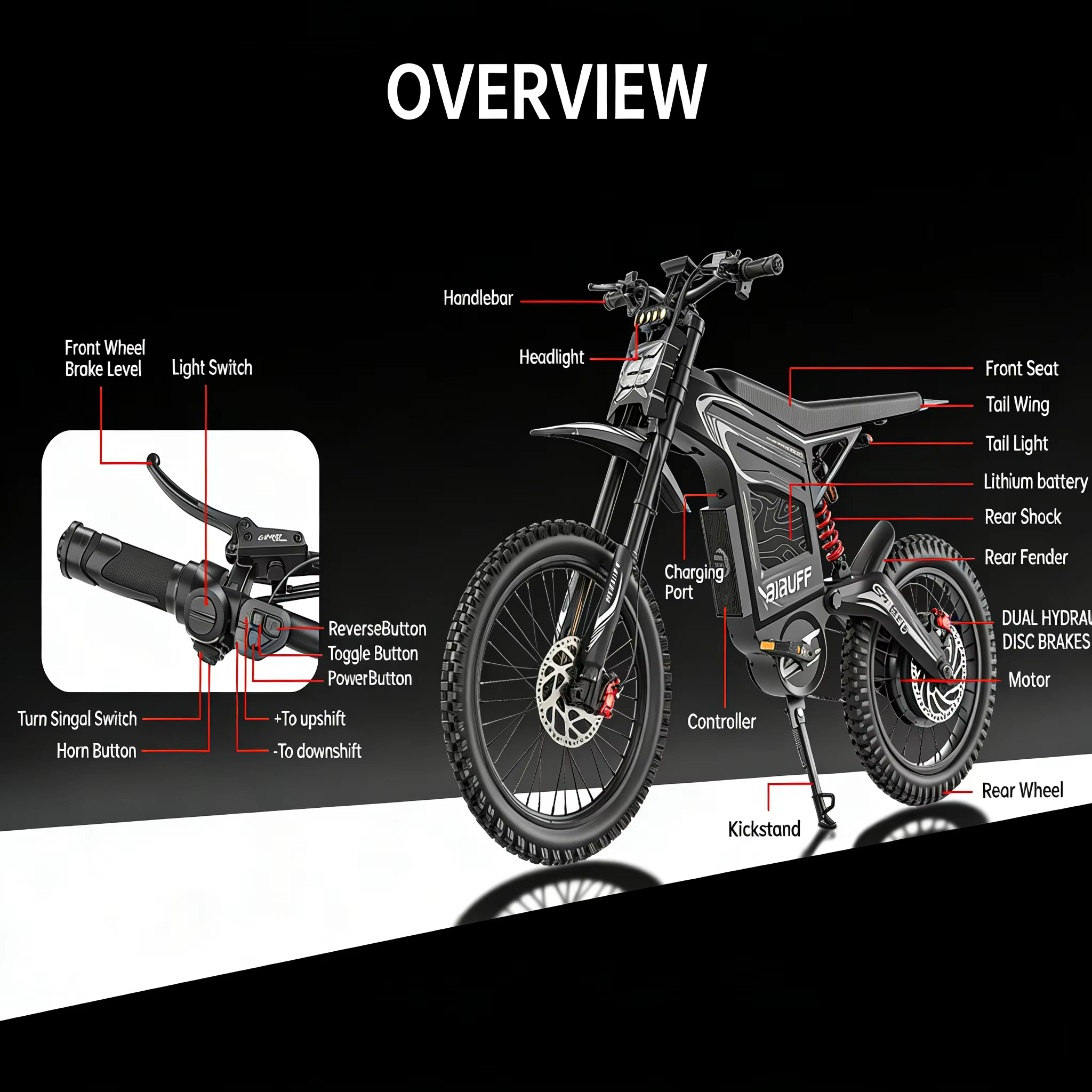 Readygo EKXBike BIBUFF GT600 Vélo électrique tout-terrain 85 km/h Moteur sans balais 7500W Batterie au lithium 72V30AH
