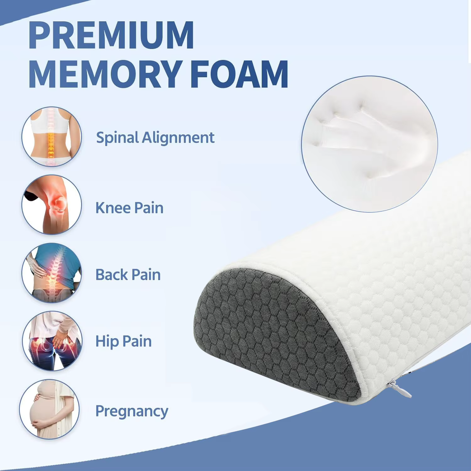 Coussin pour genoux pour dormeurs latéraux, coussin ergonomique en mousse à mémoire de forme pour soulager la sciatique, les douleurs aux hanches et au dos, avec housse lavable