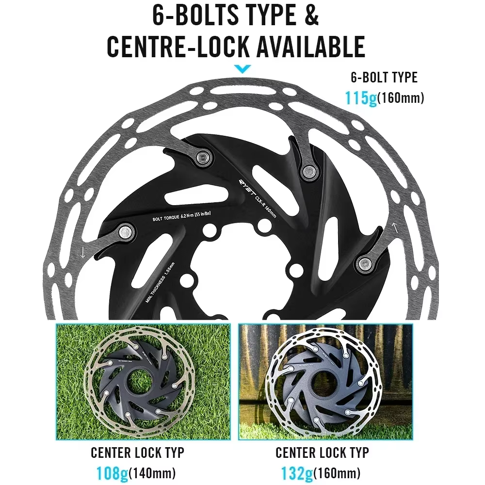 2025 RYET Rotors de frein de vélo 6 boulons et verrouillage central 140mm/160mm pièces