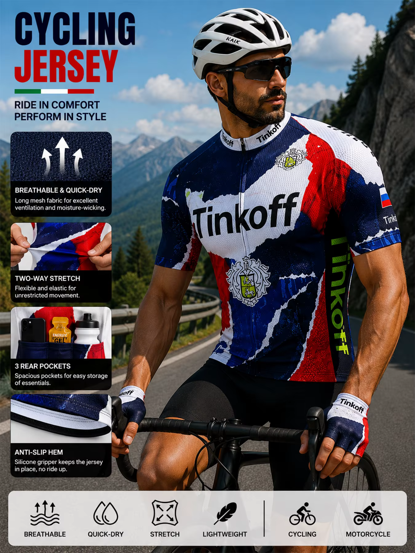 Maillot de cyclisme Tinkoff pour hommes et femmes, maillot de cyclisme SPF 50, maillot de vélo de haute qualité, respirant, pour VTT et route
