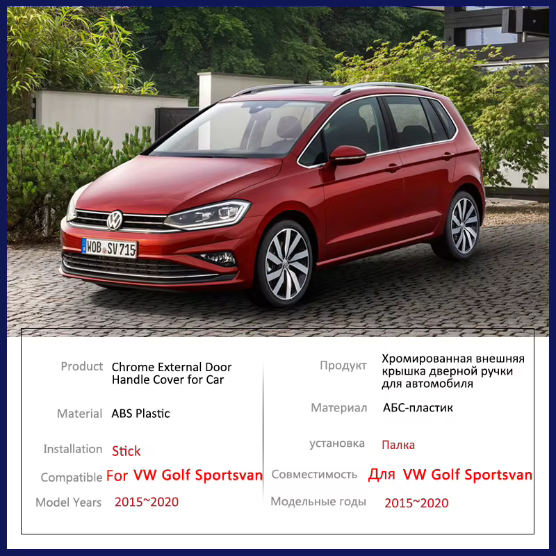 Pour Volkswagen VW Golf Sportsvan SV 2015 ~ 2020 Durable Chrome poignée de porte couverture garniture voiture accessoires style autocollants décoration