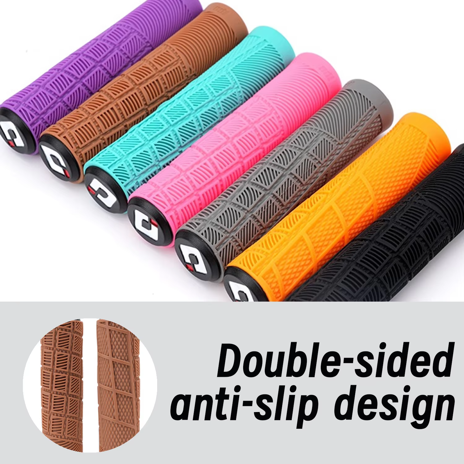 Poignées de vélo en silicone Odi gris orange marron rose violet 22 mm