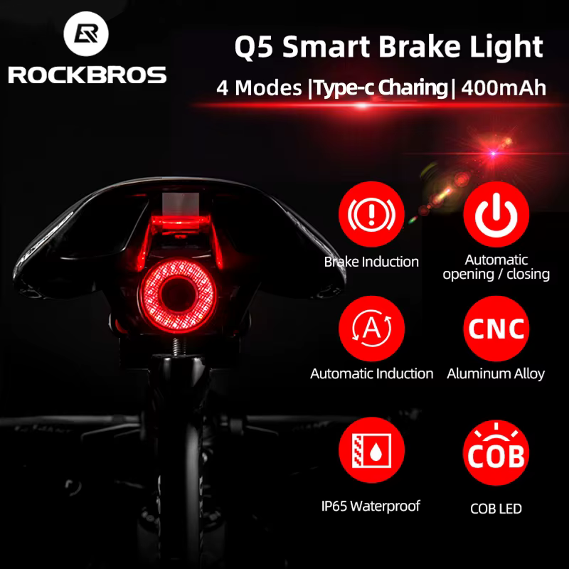 ROCKBROS vélo intelligent frein automatique détection lumière IPx6 étanche LED charge cyclisme feu arrière