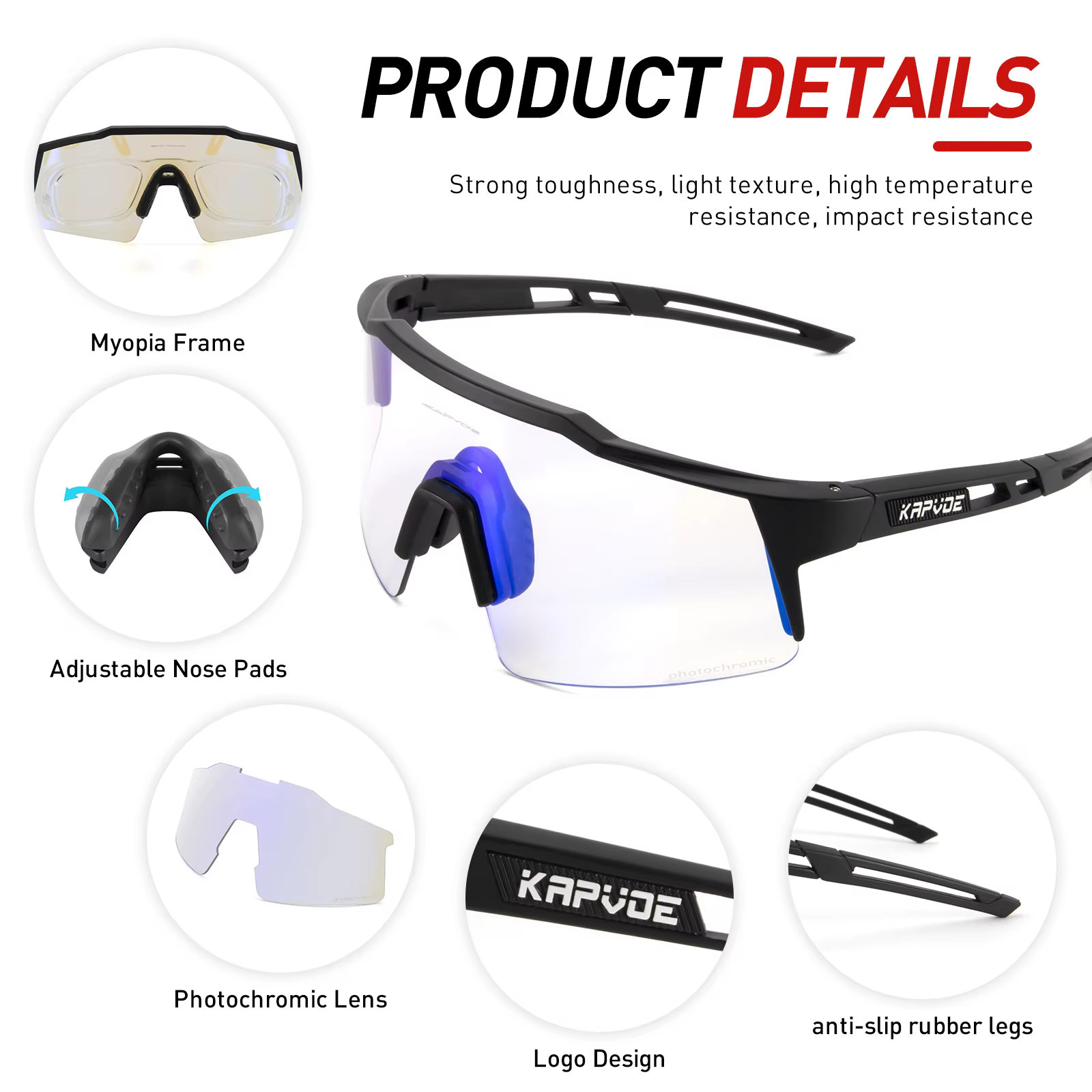 KAPVOE photochromique vélo nuit équitation lunettes UV400 vtt