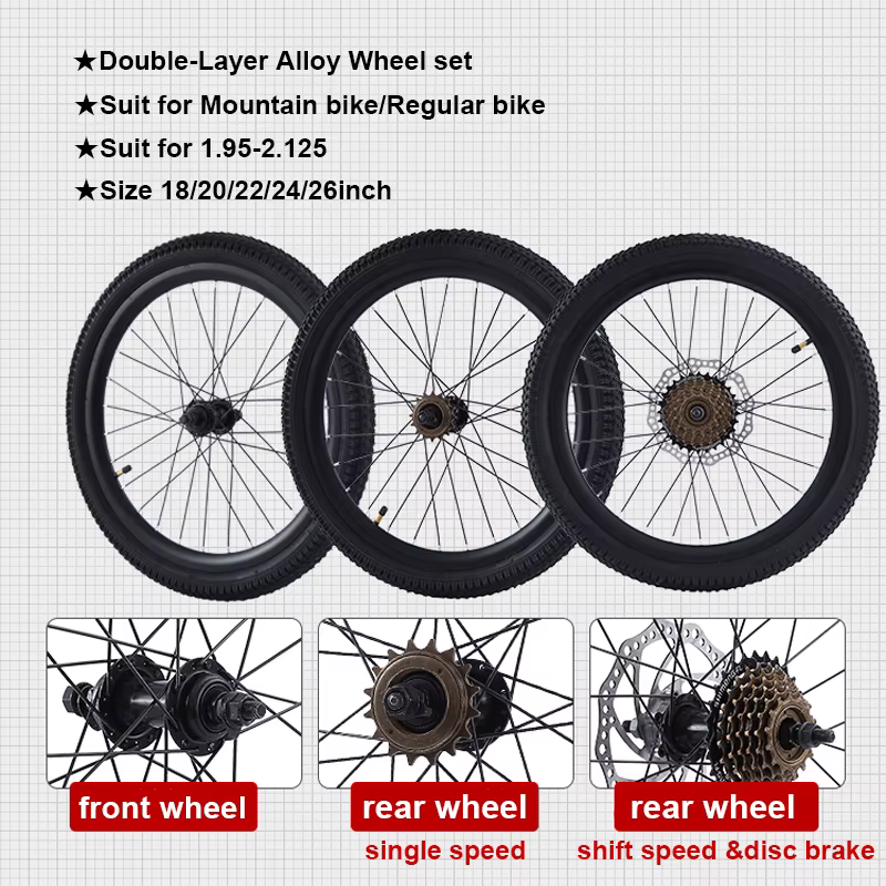 Ensembles de roues de vélo VTT 18/20/22/24/26 pouces roue avant/arrière