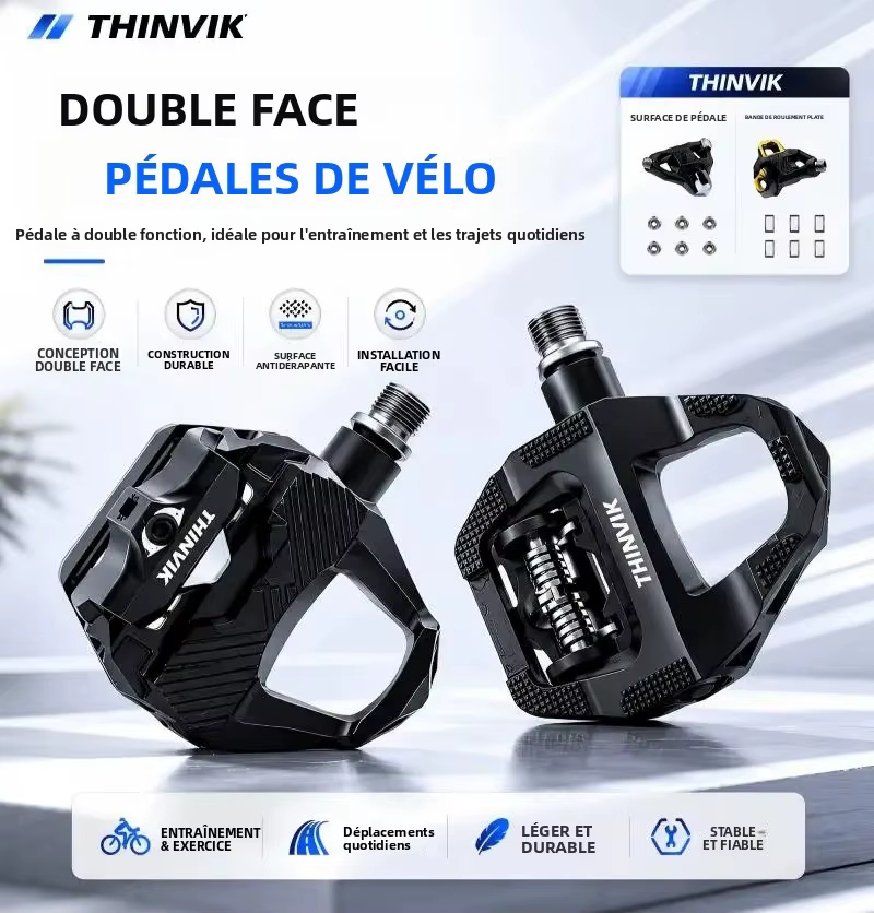 Pédales de vélo sans clip double face THINVIK SPD-SL