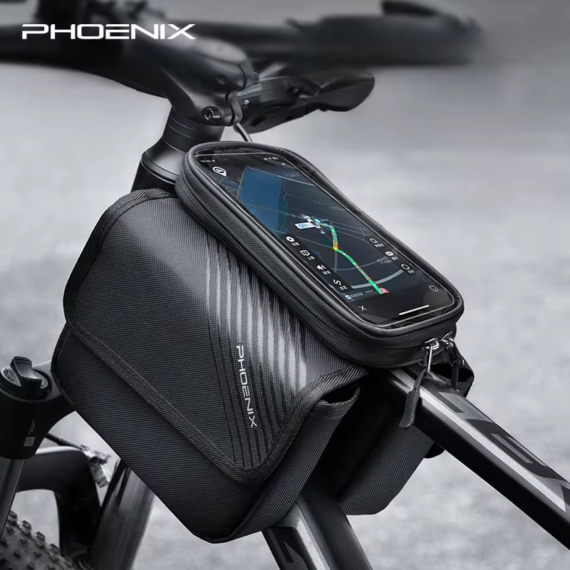 Sacoche pour tube supérieur de vélo avec étui de téléphone