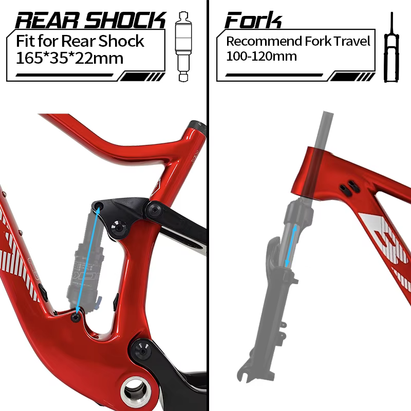 Cadre de vélo tout-suspendu BXT 29er Boost 148*12mm en carbone
