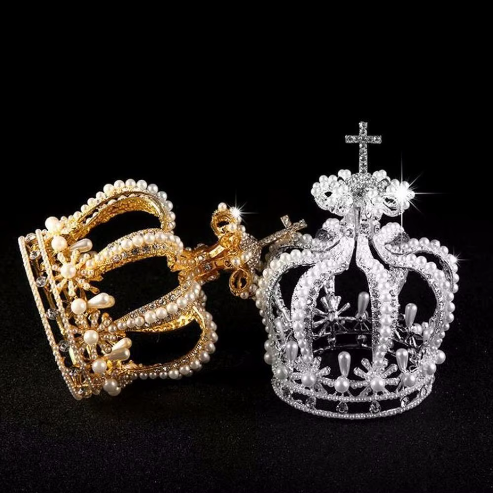 Accessoires pour cheveux de mariée, Styles baroques croisés, couronne de mariage en perles de cristal Vantage, diadème de mariée en alliage, couronnes de reine baroques