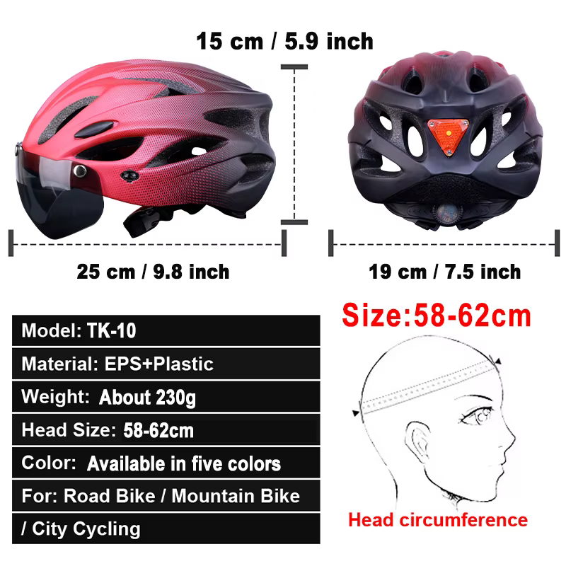 Casque de vélo adulte X-TIGER avec feu arrière LED