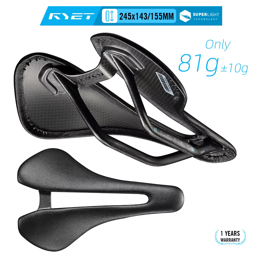 RYET selle de vélo entièrement en carbone ultralégère 81g/87g haut en cuir 7x9mm Rails