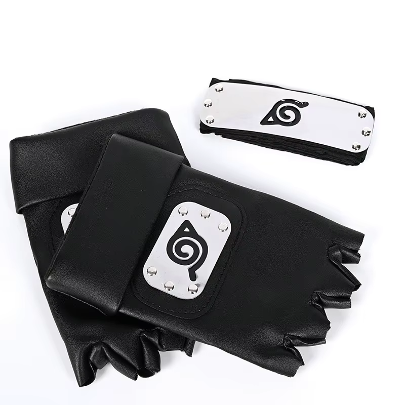 Ensemble Ninja Complet : Drapeau, Gants Kakashi, Kunai, Bandana de Protection Frontale – Costume de Performance pour Jeu de Rôle