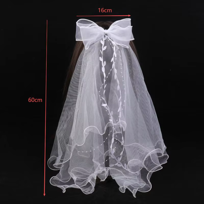 Voile de mariée en tulle pour femme, deux couches, simple et élégant, avec nœud et bordure en dentelle, avec clip pour fête de mariage