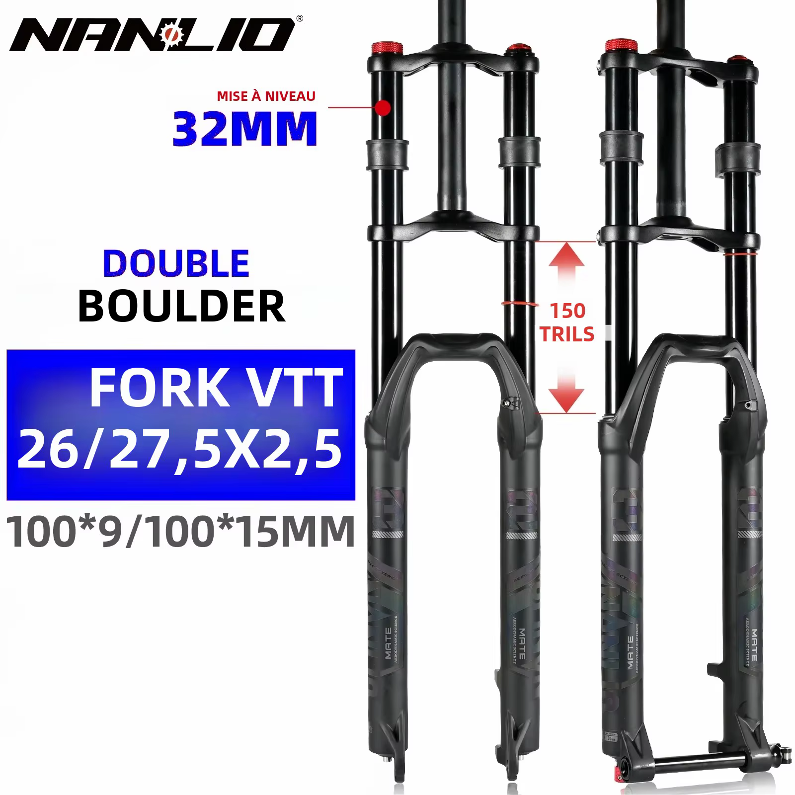 Nanveo-Fourche à suspension pneumatique double initiée
