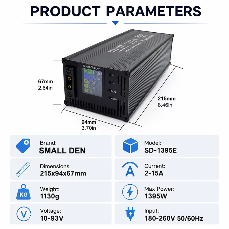 Chargeur intelligent double réglable 10-93V 10A 15A 20A avec écran LCD 1860W