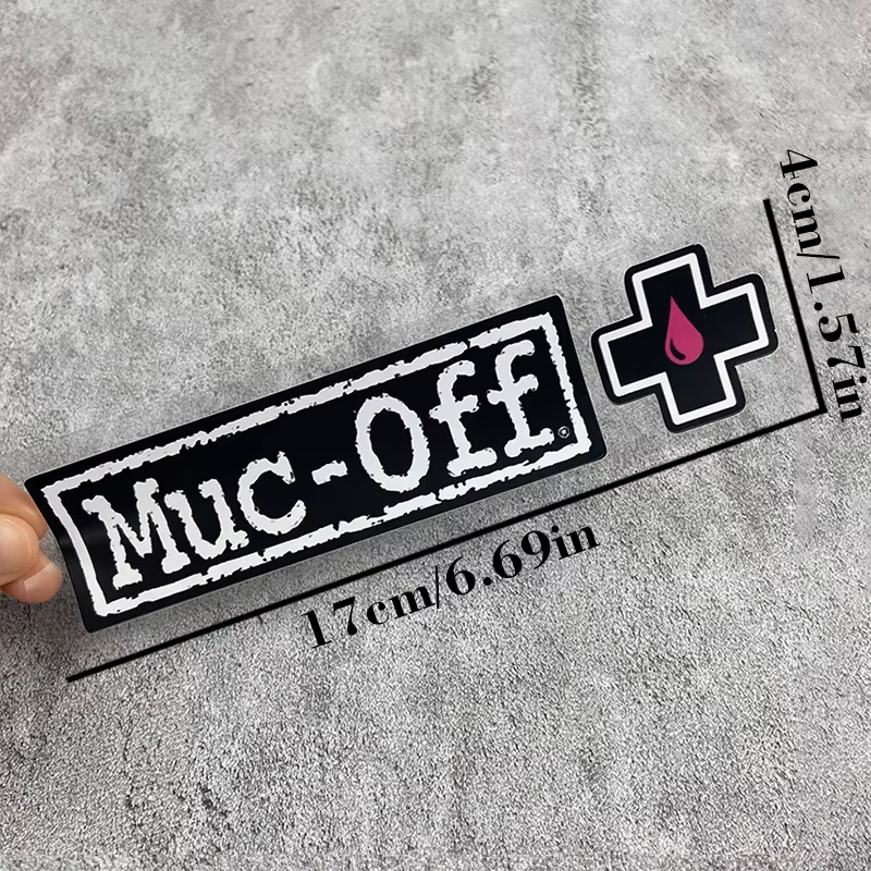 1PC Muc - Off Brand Decals - Ensemble d'autocollants avec logo "Muc - Off" et icônes de gouttelettes croisées