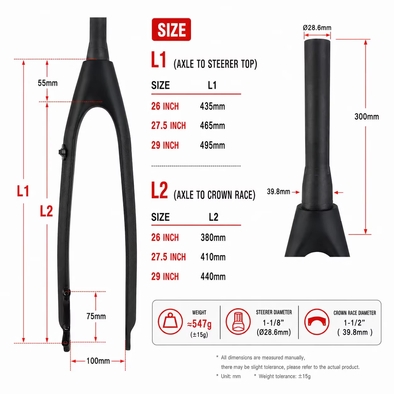 Fourche de vélo de montagne en carbone intégral sans marque