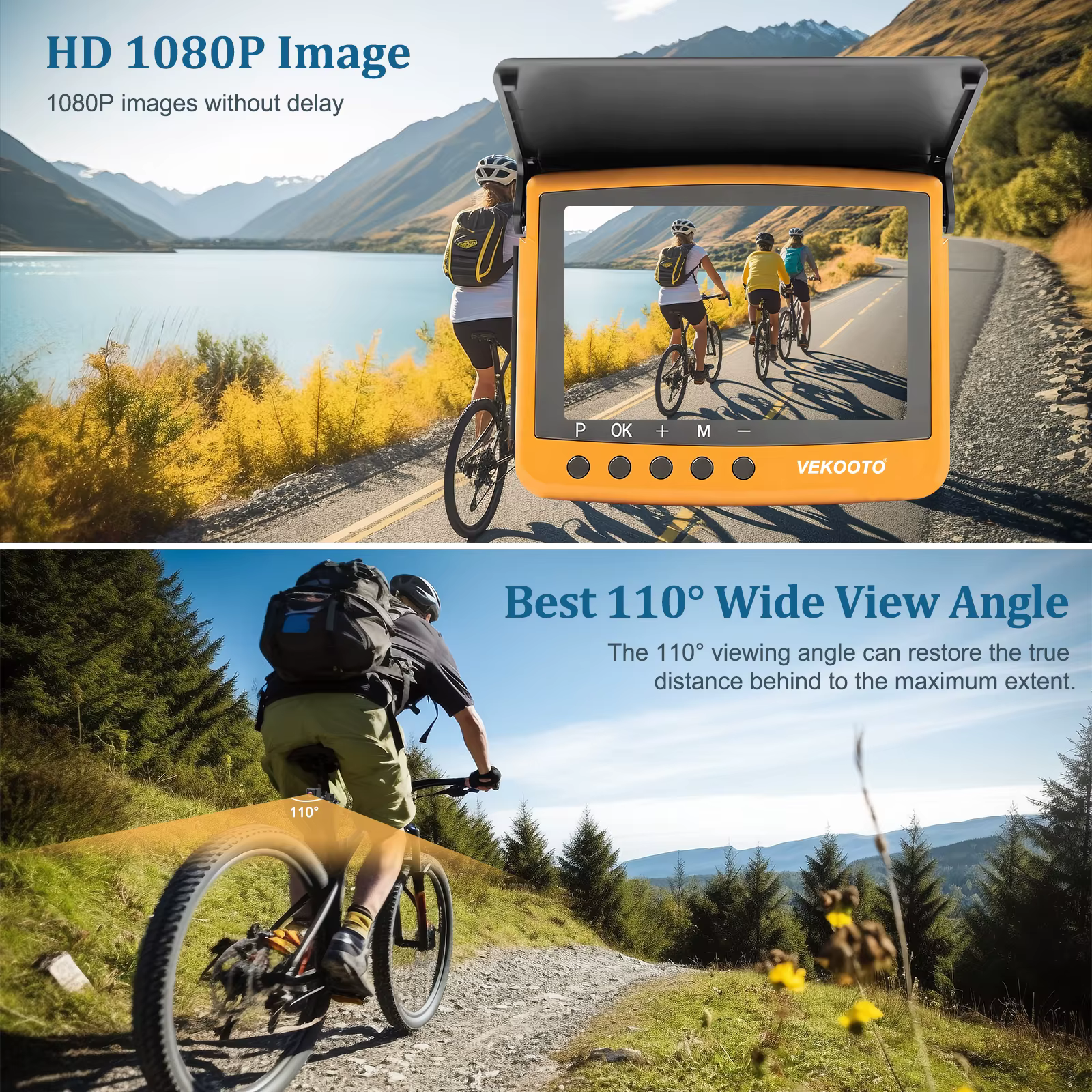 Caméra de recul pour vélo 1080P avec écran HD 5 pouces