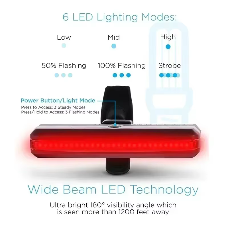 Feu arrière de vélo à reflets COB LED